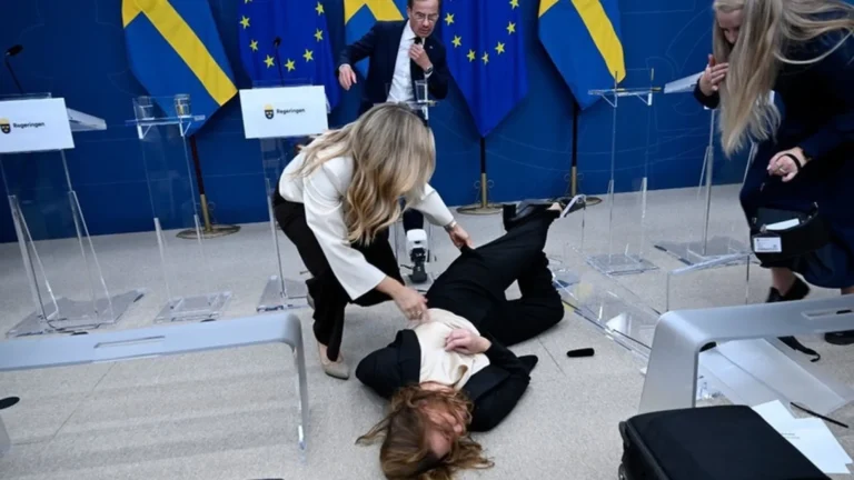 nova-ministra-da-saude-da-suecia-desmaia-em-entrevista-ao-assumir-cargo