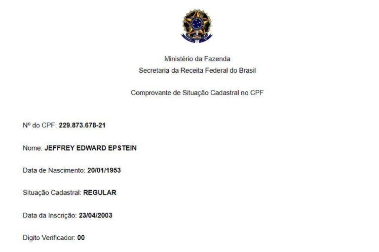 Epstein tem CPF ativo e discutiu obter cidadania brasileira em emails epstein-tem-cpf-ativo-e-discutiu-obter-cidadania-brasileira-em-emails
