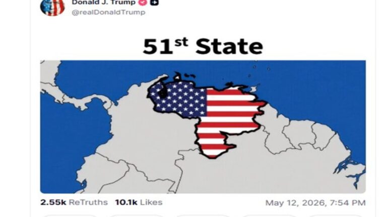 Trump publica foto mostrando Venezuela como 51º estado dos EUA trump-publica-foto-mostrando-venezuela-como-51o-estado-dos-eua
